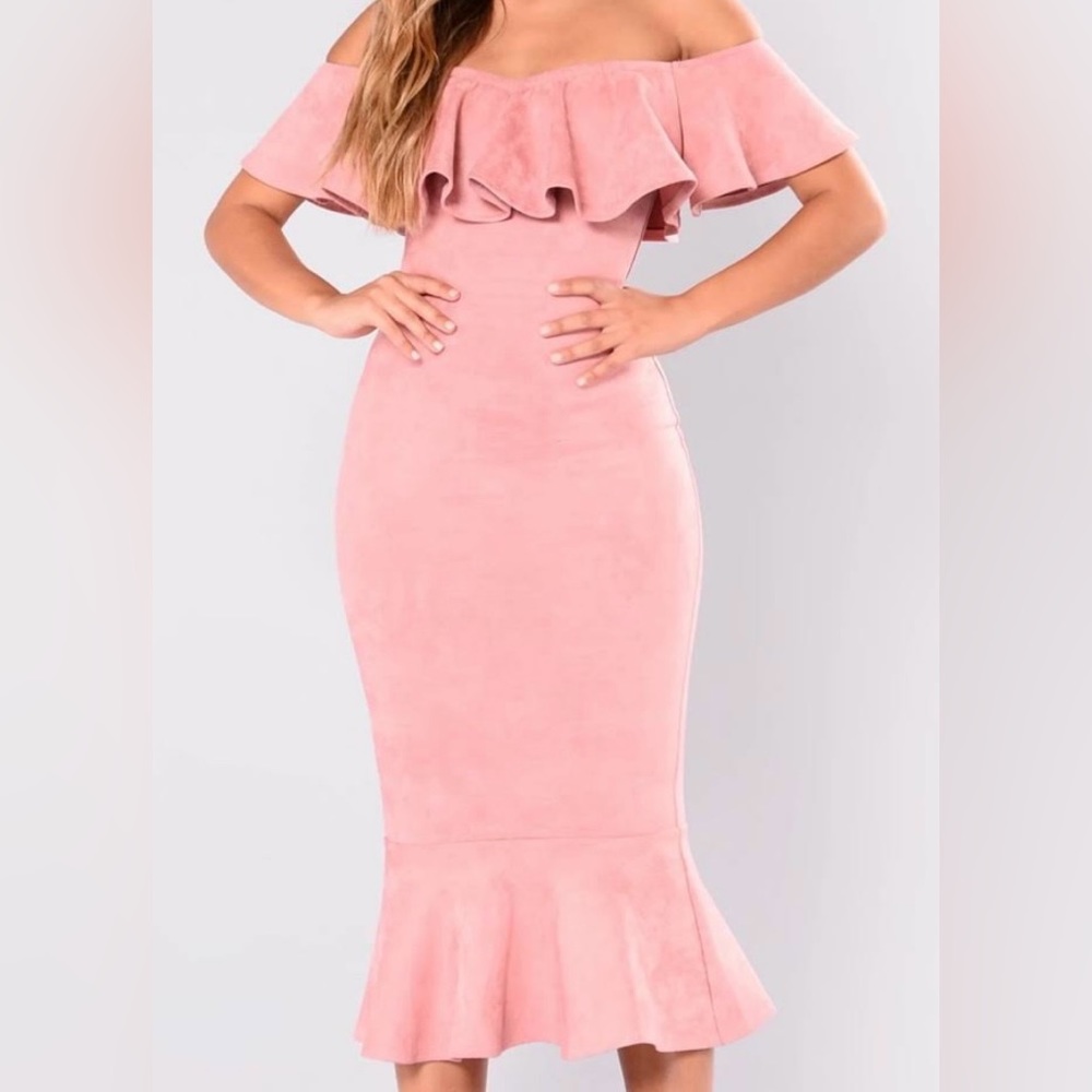 Fashion Nova Dusty Pink Aliana Suede Midi dress